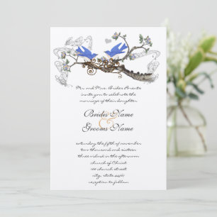 Convites de Casamento Pássaros Azuis Vintage #2