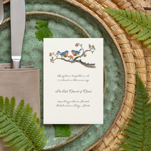 Convites de Casamento Pássaros Azuis Vintage Fofos (Criador carregado)