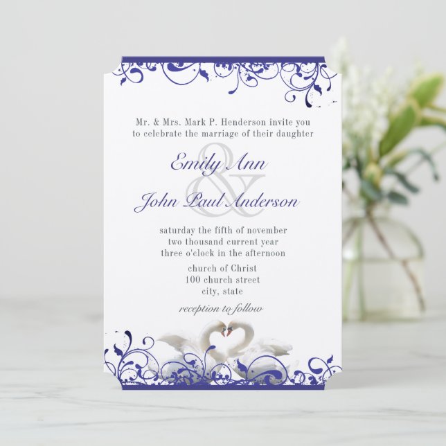 Convites de Casamento Pássaros de Amor Cisne (Em pé/Frente)