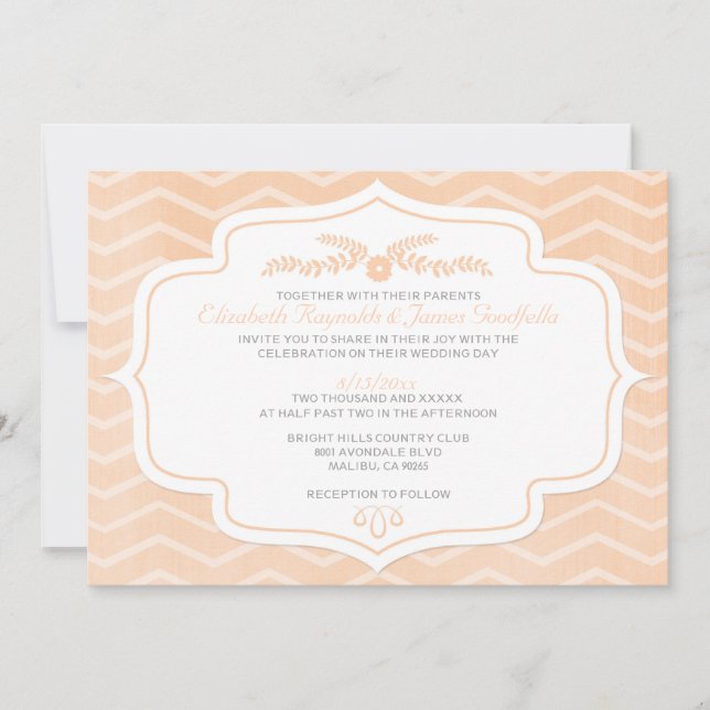 Convites de Casamento Peach Chevron (Frente)