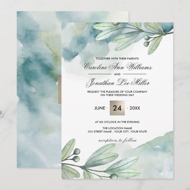 Convites De Casamento Personalizado De Cores Aquát (Frente/Verso)