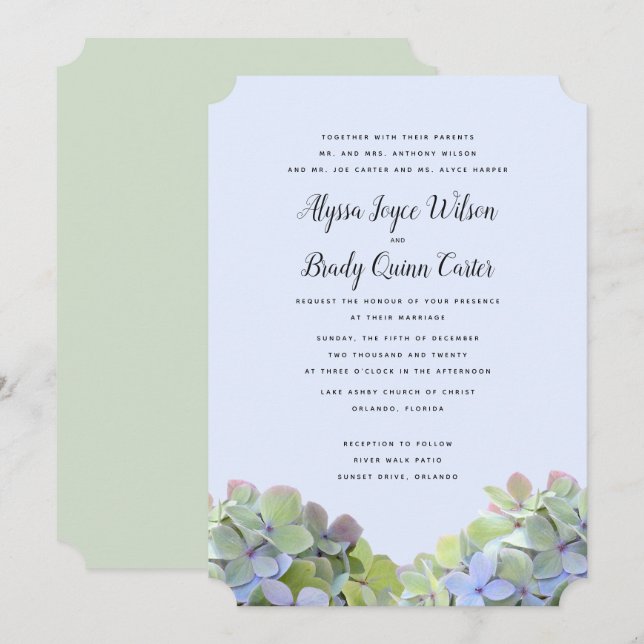 Convites de Casamento Personalizado de Hydrangea V (Frente/Verso)