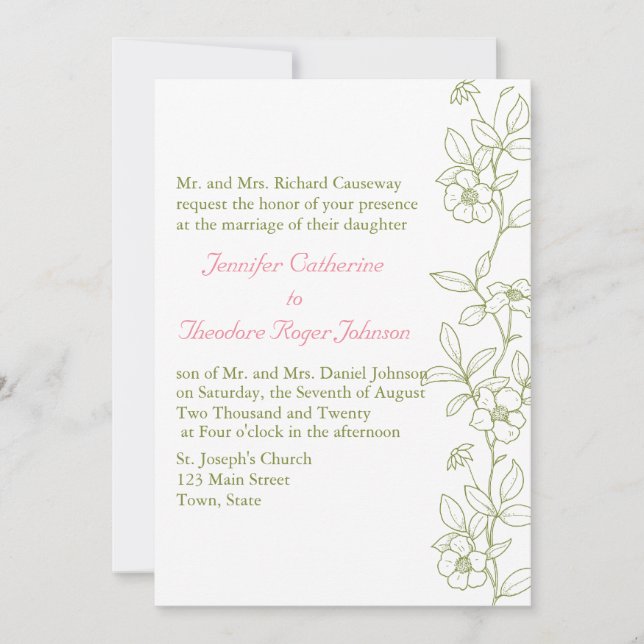 Convites de Casamento Personalizado Floral Verde R (Frente)