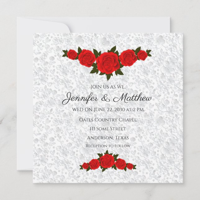 Convites de Casamento Personalizados com Rosas Ver (Frente)