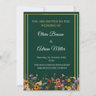 Convites de casamento personalizáveis em verde e d
