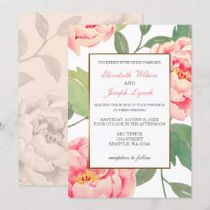 Convites de casamento Pink Peony Floral