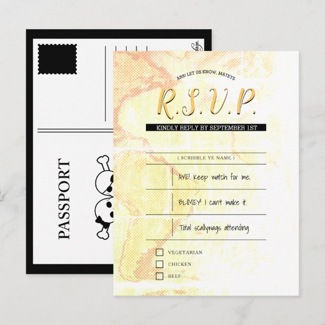 convites de casamento pirata rsvp (Frente/Verso)
