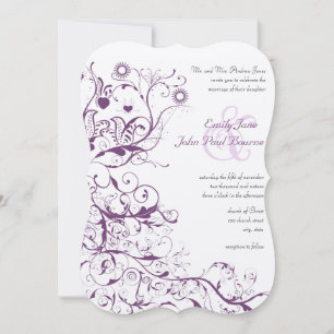 Convites de Casamento Plum Birds & Swirls
