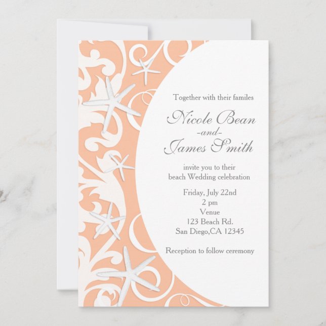 Convites de Casamento Praia Coral Estrela Branca (Frente)