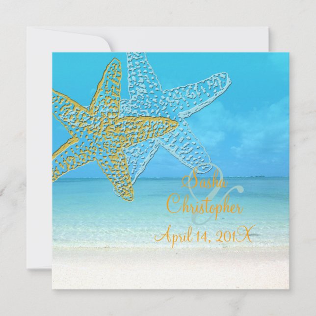 Convites de Casamento Praia PixDezines Starfish+ (Frente)