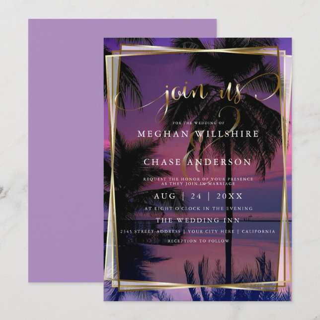 Convites de Casamento | Praia Tropical Exótica (Frente/Verso)