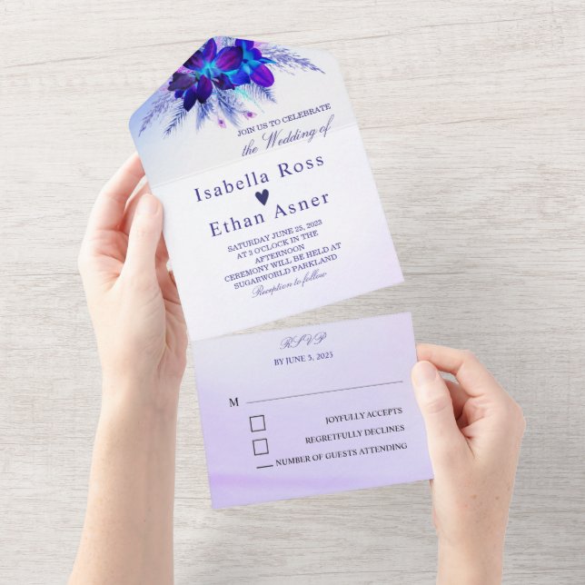 Convites de Casamento Prata e Roxo (Aba destacável)