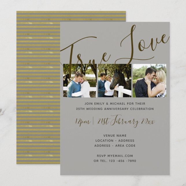 Convites de Casamento PRATA para Aniversário de 25 (Frente/Verso)