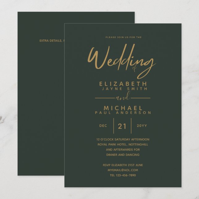 Convites de casamento Premium Dourados Verdes Mode (Frente/Verso)