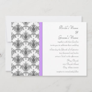 Convites de Casamento Preto Branco Roxo Damasko