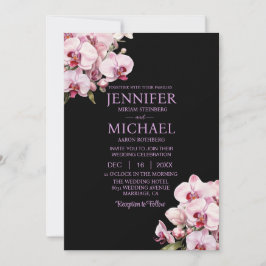 Convites de Casamento Preto com Orquídeas Rosa Tud