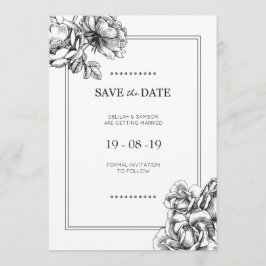 Convites de casamento preto e branco com flores gr