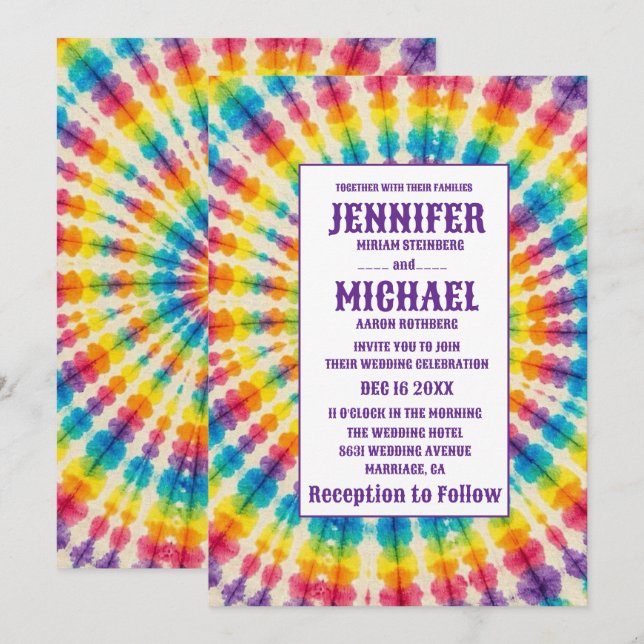 Convites de Casamento Psicanálisedos com Tie Dye (Frente/Verso)