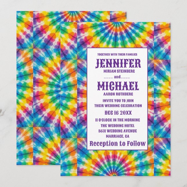 Convites de Casamento Psicanálisedos com Tie Dye (Frente/Verso)