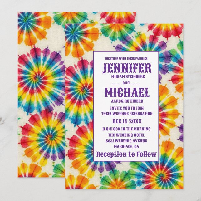 Convites de Casamento Psicanédicos Tie Dye (Frente/Verso)