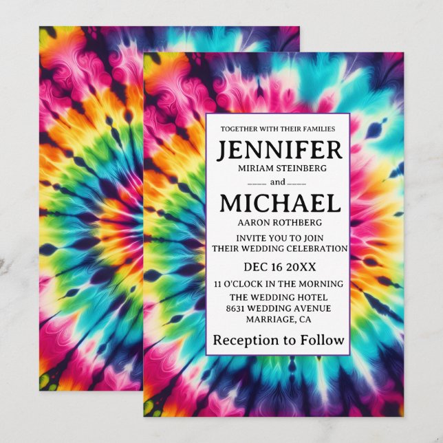 Convites de Casamento Psicanédicos Tie Dye (Frente/Verso)