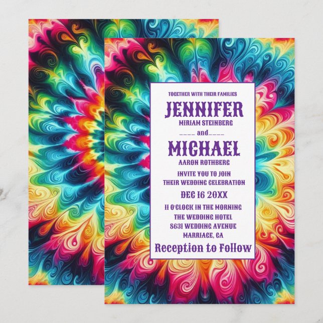 Convites de Casamento Psicanédicos Tie Dye (Frente/Verso)