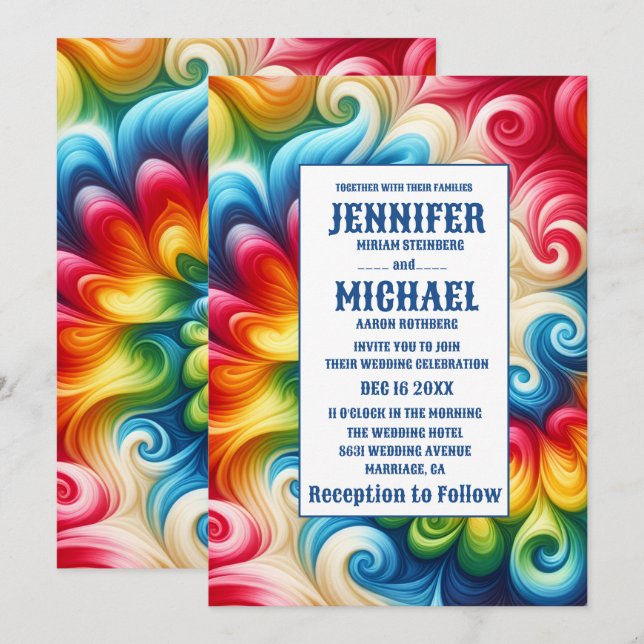 Convites de Casamento Psicanédicos Tie Dye (Frente/Verso)