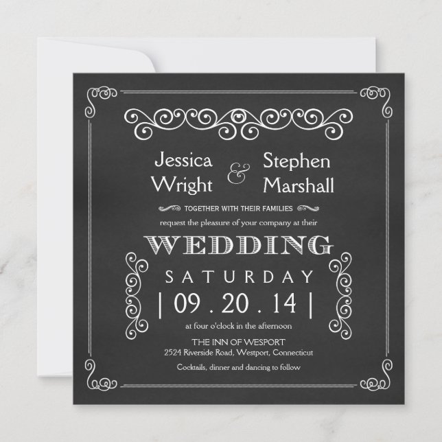 Convites de Casamento Quadrados Chalkboard Fancy (Frente)