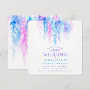 convites de casamento quadrados roxos azuis azuis