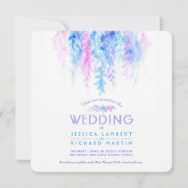 Convites de casamento quadrados roxos azuis de vid