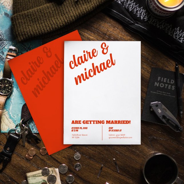 Convites De Casamento Retroativo Mínimo De Chic (Criador carregado)