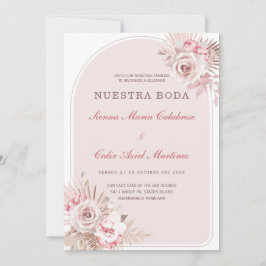 Convites de Casamento Romântico em Tom Rosa Pastel com Flor