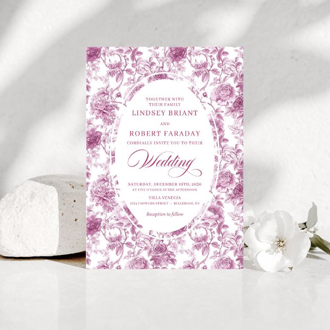 Convites de Casamento Românticos em Toile de Jouy  (Romantic Dusty Pink Toile de Jouy Wedding Invitation)