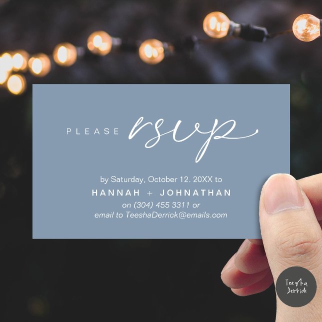 Convites de Casamento Românticos Modernos Cartão d (Modern Romantic Wedding Invitation Invites RSVP Reminder Card Dusty Blue)