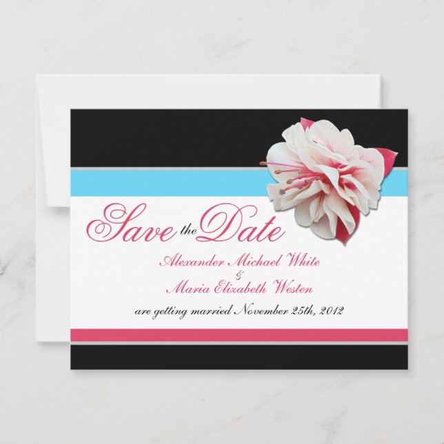 Convites de casamento rosa fúcsia e aqua para guar (Frente)