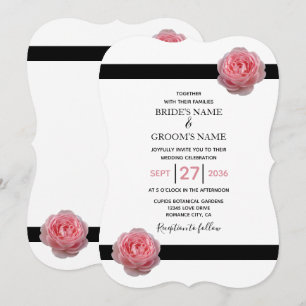Convites de Casamento Rosa Rosa Elegante com Fita 