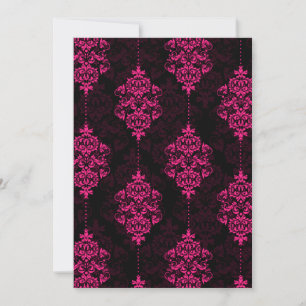 Convites de Casamento Rosa Vibrante Damask e Preto