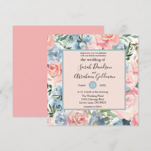 Convites de Casamento - Rosas Florais Azuis Empoei