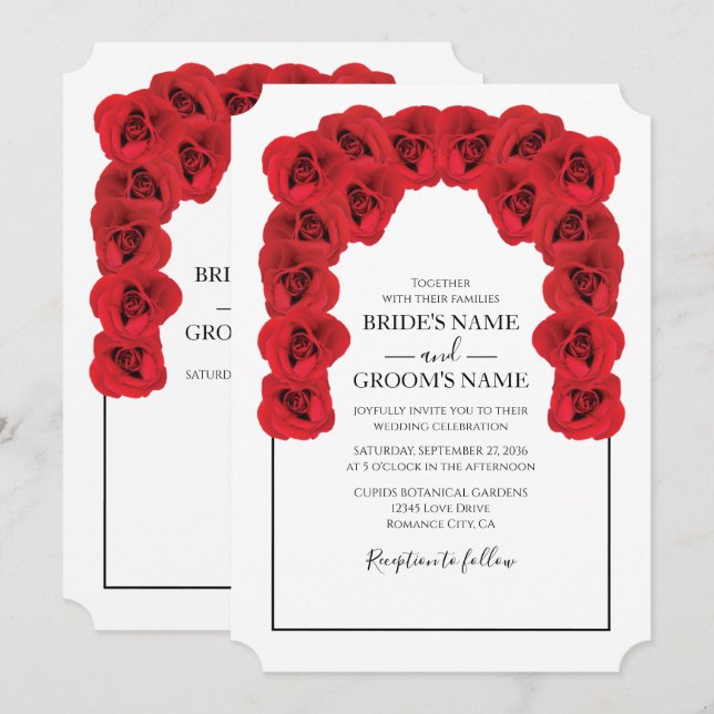 Convites de Casamento Rosas Vermelhas Rústicas (Frente/Verso)