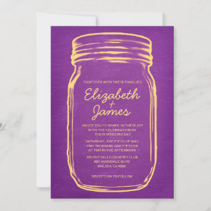 Convites De Casamento Roxo Vintage Mason Jar Doura