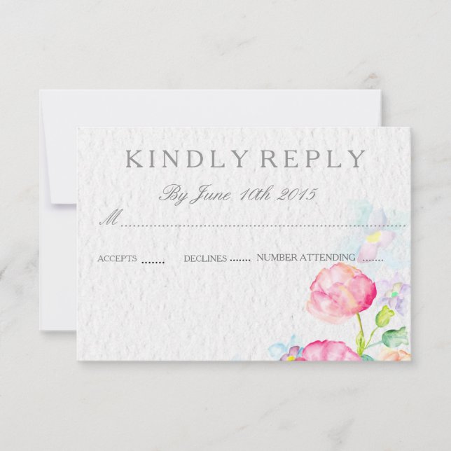 convites de casamento RSVP flores coloridas aquare (Frente)