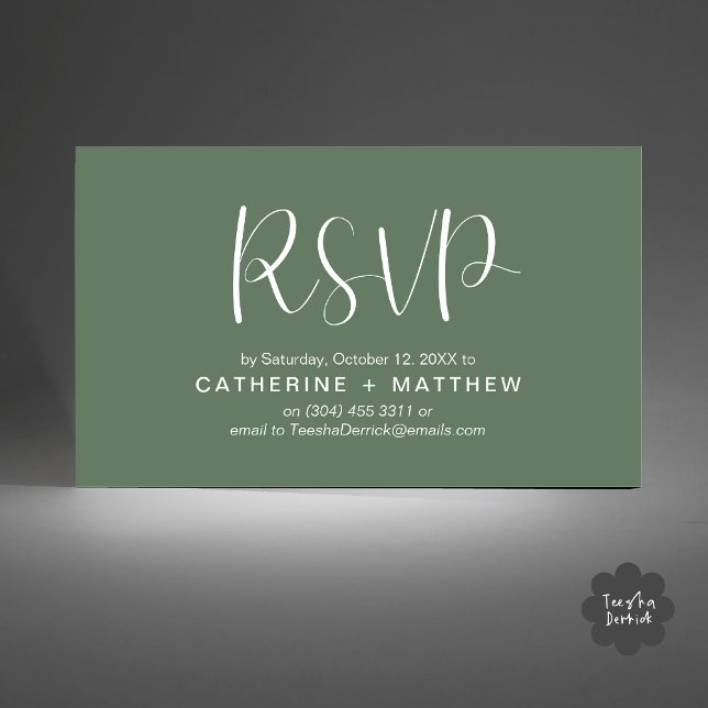 Convites de Casamento RSVP Lembrete Minimalista Mo (Wedding Invitation RSVP Modern Minimalist Design Reminder Email Phone Texting in Greenery Sage Green)