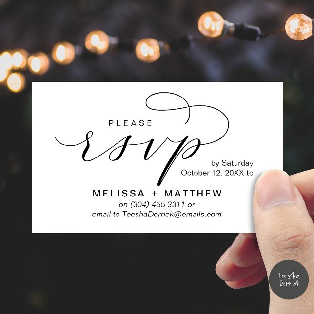 Convites de casamento RSVP Lembrete Moderno Minima (Modern Wedding Celebration Invites RSVP Reminder Enclosed Card in Aesthetic White Black)