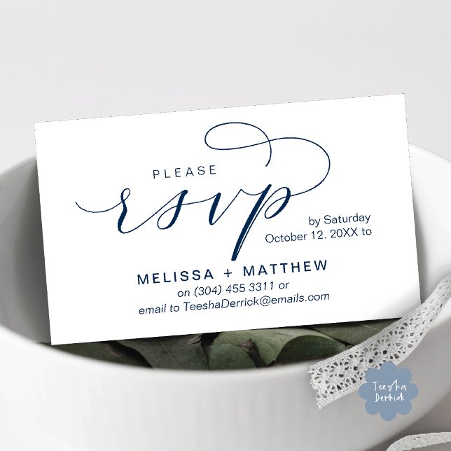 Convites de casamento RSVP Lembrete Moderno Minima (Modern Wedding Celebration Invites RSVP Reminder Enclosed Card in Aesthetic Navy Blue)