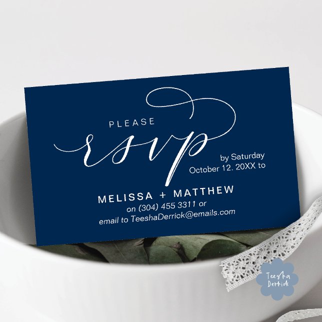 Convites de casamento RSVP Lembrete Moderno Minima (Modern Wedding Celebration Invites RSVP Reminder Enclosed Card in Aesthetic Navy Blue)