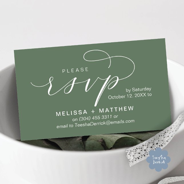 Convites de casamento RSVP Lembrete Moderno Minima (Modern Wedding Celebration Invites RSVP Reminder Enclosed Card in Rustic Sage Green)