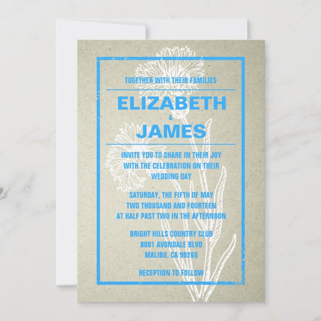Convites De Casamento Russo De Azul E Branco (Frente)