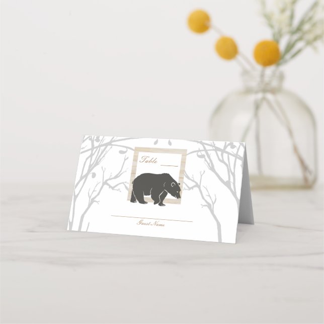 Convites de Casamento Rustic Bear & Red Plaid Wood (Verso)