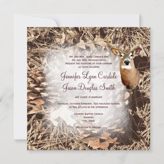 Convites de casamento Rustic Camo Hunting Deer Ant (Frente)