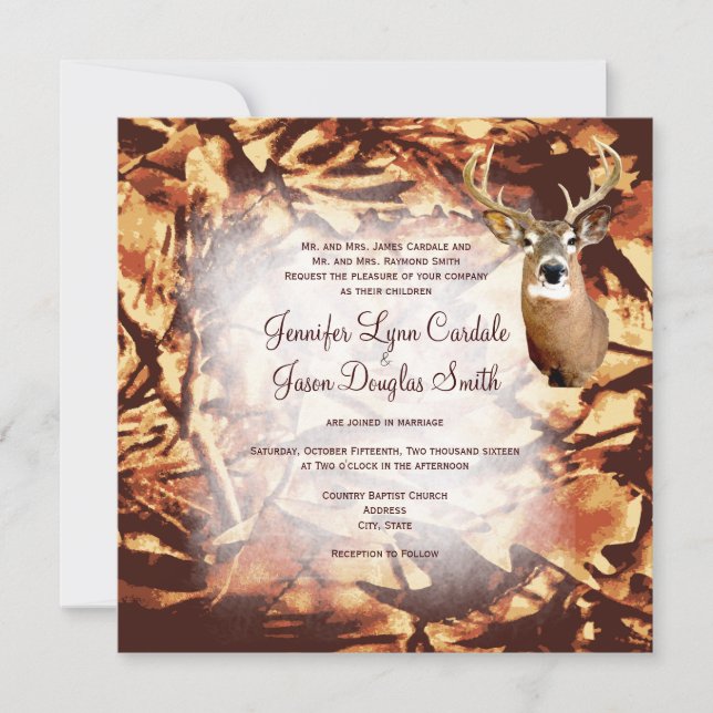 Convites de casamento Rustic Camo Hunting Deer Ant (Frente)